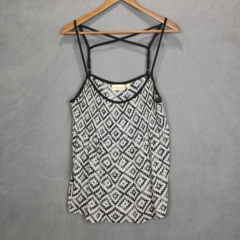 Princess Vera Wang Camisole Top Womens XL Black White Geometric Cross Back Strap
